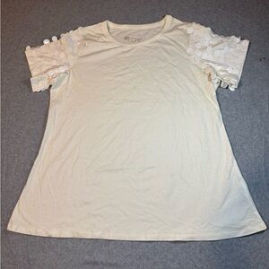 DG2 by Diane Gilman Cream Short Sleeve Top with Disc Details